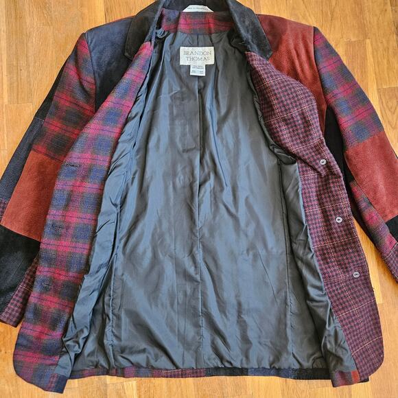 Vtg Brandon Thomas Suede Leather Patchwork Blazer Womens Sz‎ 10 Red Black Jacket - Picture 9 of 13